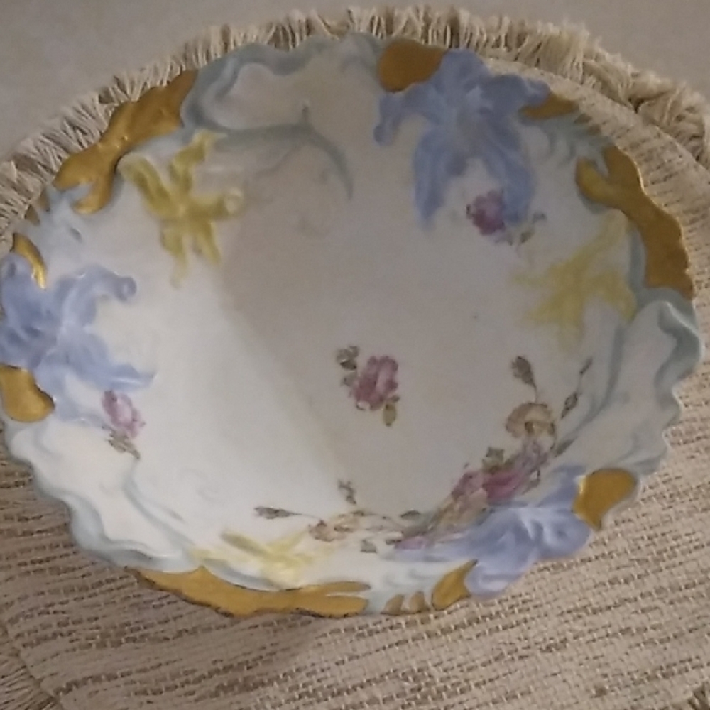 Floral Decorative Bowl with Gold Accents